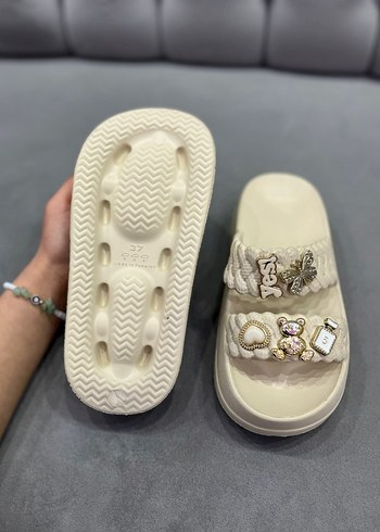 Boncuklu Beyaz Bohem Kadın Terlik - Görsel 4