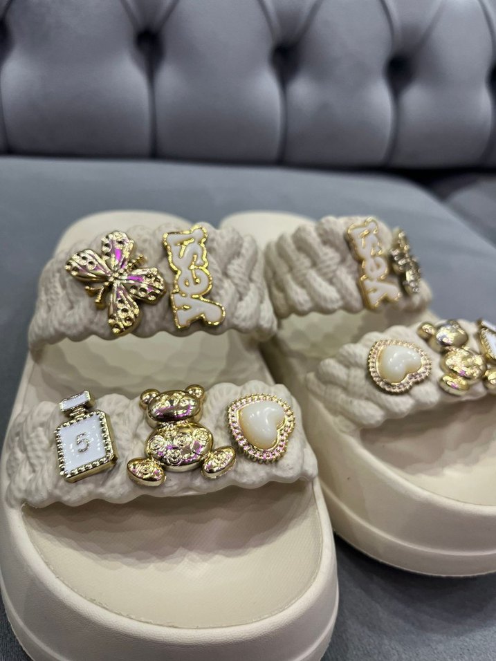 Boncuklu Beyaz Bohem Kadın Terlik - Görsel 5