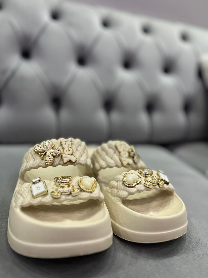 Boncuklu Beyaz Bohem Kadın Terlik - Görsel 3