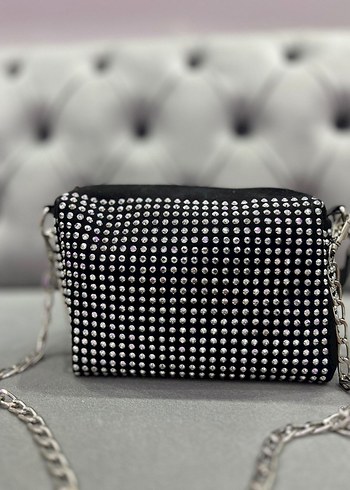 Zincir Detaylı Siyah Puantiyeli Kadın Çanta - Görsel 7