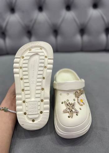 Beyaz Payetli Yüksek Topuklu Kadın Terlik - Görsel 6