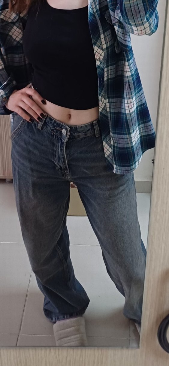 Bol Kesim Kadın Kot Pantolon - Görsel 2