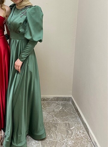 36 Beden yeşil Renk Tesettür abiye elbise