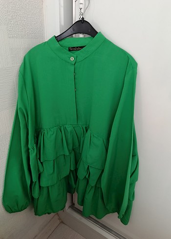 Yeşil Fırfırlı Mini Keten Tunik
