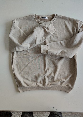 Kadın Bej Keten Yuvarlak Yaka Sweatshirt - Görsel 2