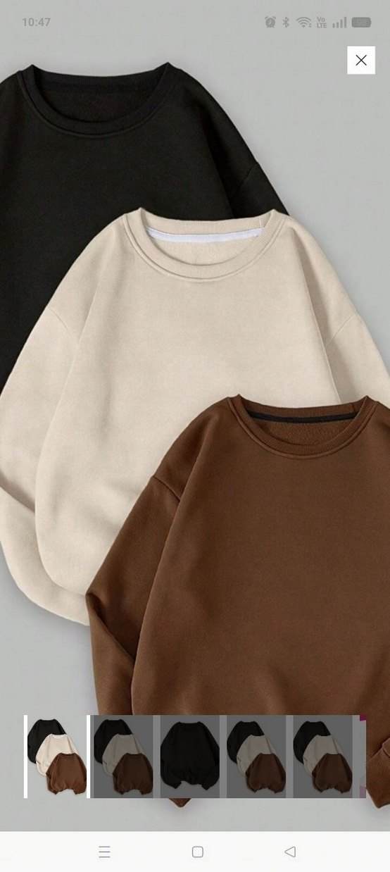 Kadın Bej Keten Yuvarlak Yaka Sweatshirt - Görsel 3