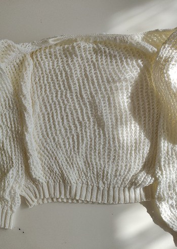 Kadın Beyaz Örgü Salaş Triko - Görsel 3