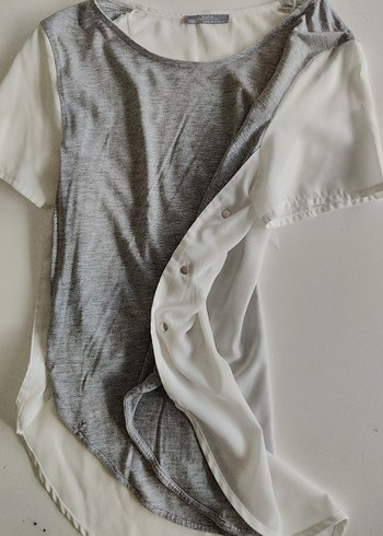 ZaraGri beyazTişört Kısa Kollu, Rahat Kesim - Görsel 2