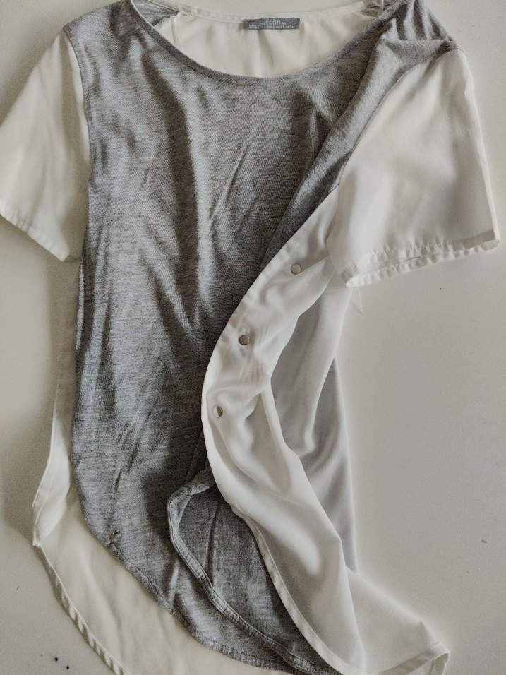 ZaraGri beyazTişört Kısa Kollu, Rahat Kesim - Görsel 2