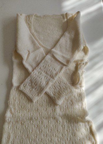 Beyaz V Yaka Örgü Elbise - Görsel 3