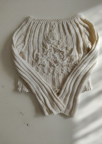 Beyaz Örgü Kadın Mini Kazak - Görsel 2