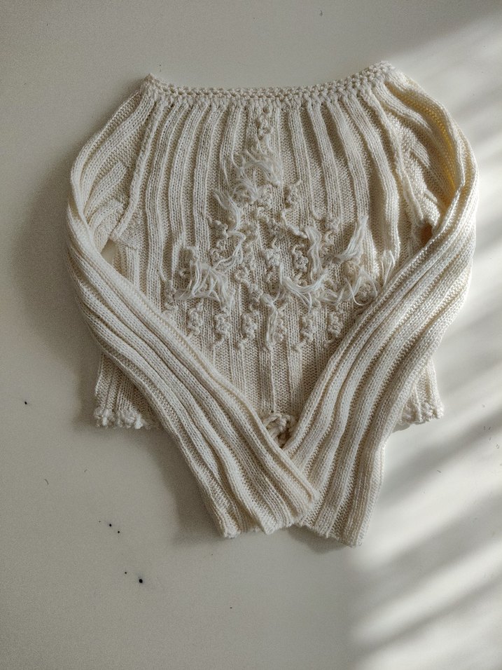 Beyaz Örgü Kadın Mini Kazak - Görsel 2