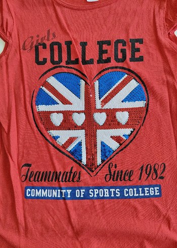 Kızlar için Kırmızı Payetli Baskılı Tişört - Görsel 4