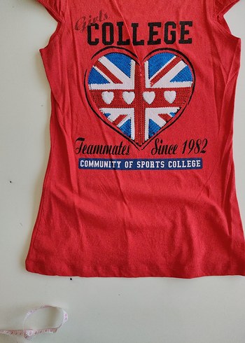 Kızlar için Kırmızı Payetli Baskılı Tişört - Görsel 2