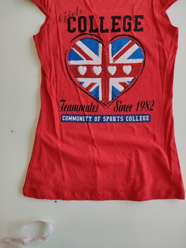 Kızlar için Kırmızı Payetli Baskılı Tişört - Görsel 2