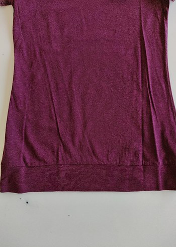 Kadın Mürdüm Bordo Dantelli Kısa Kollu Tişört - Görsel 2