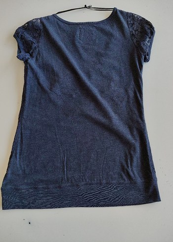 Lacivert Dantel Detaylı Kısa Kollu Bluz - Görsel 4