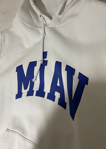 m Beden Beyaz Kapüşonlu MIAV Baskılı Sweatshirt