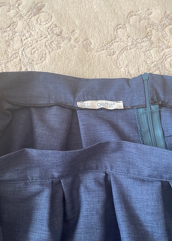 l Beden Lacivert Pilili Denim Mini Etek