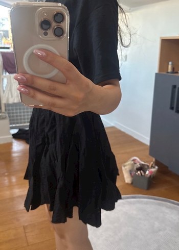 H&M Fırfırlı Siyah Mini Keten Etek