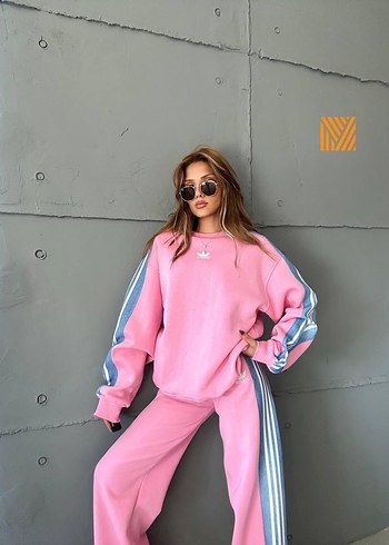 Adidas Beyaz Çizgili Kadın Denim Eşofman Takımı