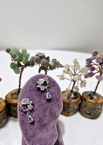 Mor Mini İşlemeli Payetli Kadın Küpeler - Görsel 3