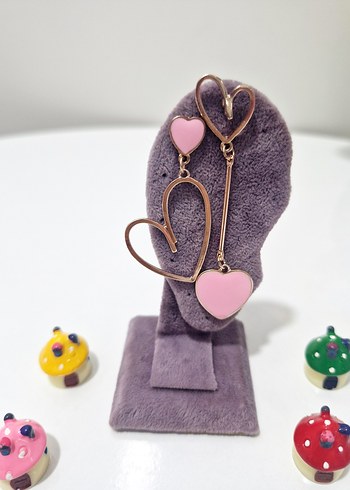 Pembe Mini Zincir Detaylı  Küpe - Görsel 4