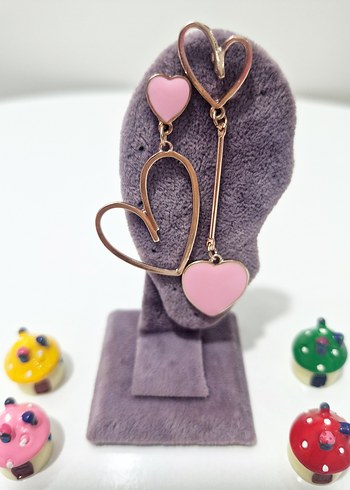 Pembe Mini Zincir Detaylı  Küpe - Görsel 2