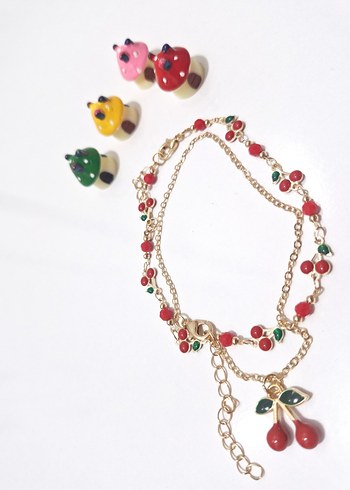 Renkli Boncuklu Kiraz Figürlü Halhal - Görsel 2