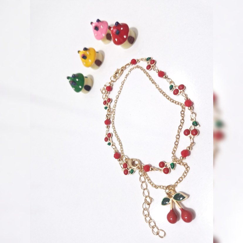 Renkli Boncuklu Kiraz Figürlü Halhal - Görsel 2