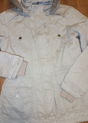 Kadın Bej Midi Ceket, Kürklü Kapüşonlu - Görsel 4