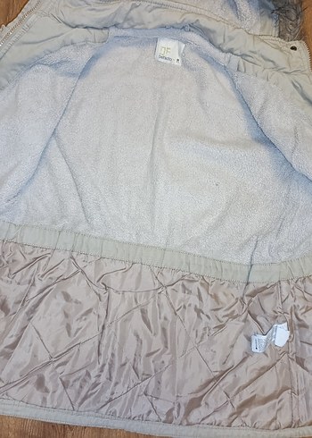 Kadın Bej Midi Ceket, Kürklü Kapüşonlu - Görsel 5