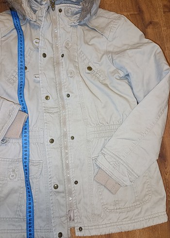 Kadın Bej Midi Ceket, Kürklü Kapüşonlu - Görsel 7