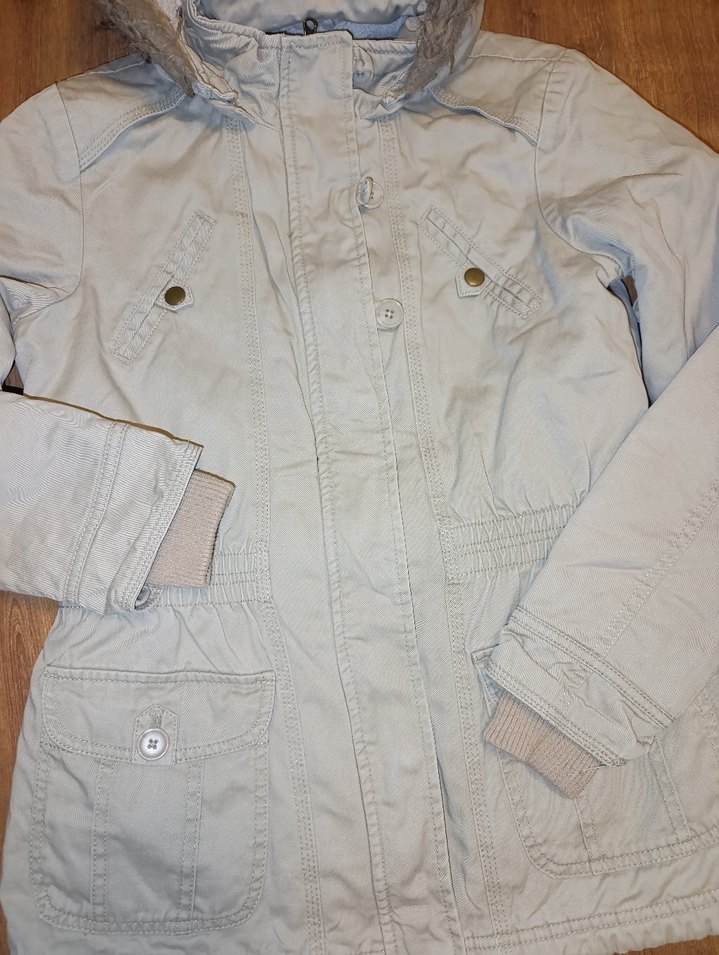 Kadın Bej Midi Ceket, Kürklü Kapüşonlu - Görsel 4