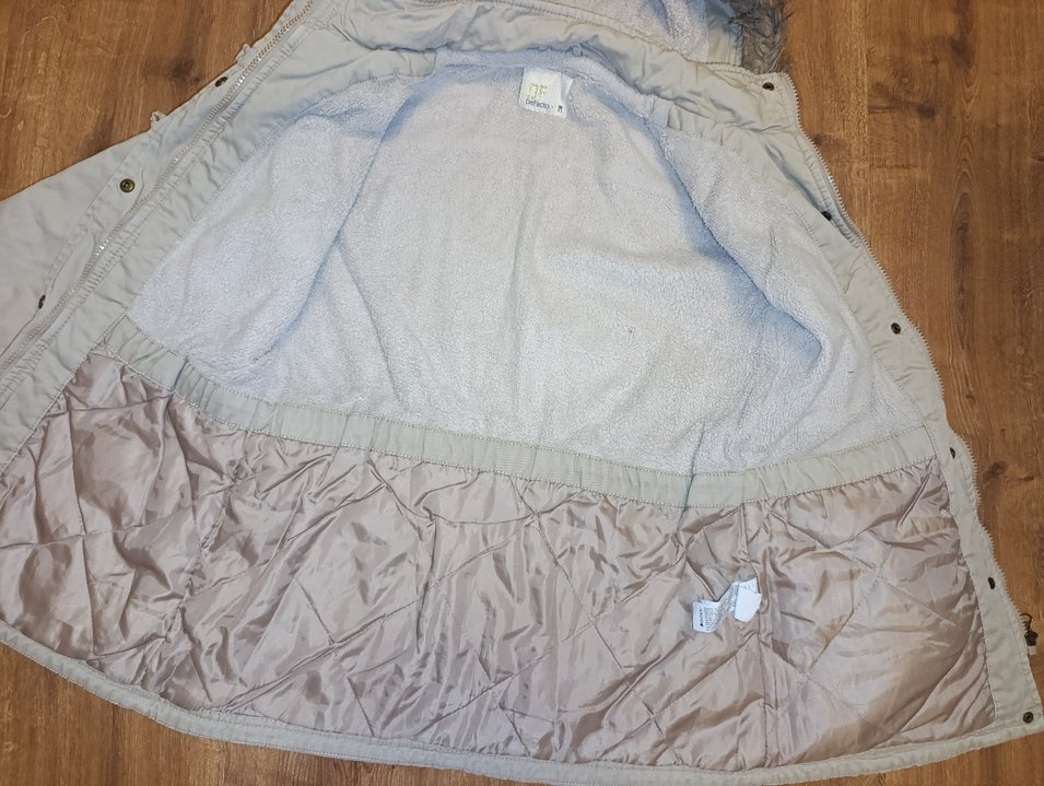 Kadın Bej Midi Ceket, Kürklü Kapüşonlu - Görsel 5