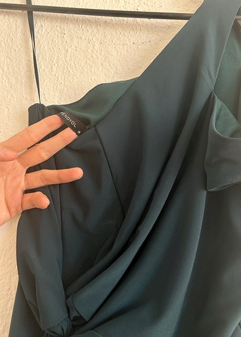 Trendyol & Milla Zümrüt yeşili Drapeli Tek Omuz Uzun Elbise
