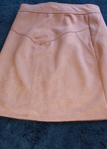 Bej Süet Fermuarlı Mini Etek - Görsel 3