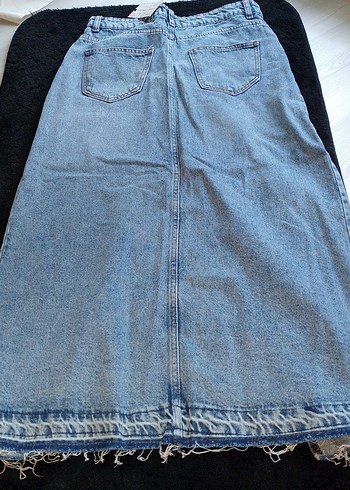 Kadın Uzun Bol Kesim Denim Etek Yırtmaçlı - Görsel 3