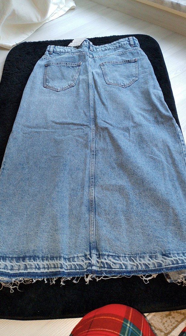 Kadın Uzun Bol Kesim Denim Etek Yırtmaçlı - Görsel 3