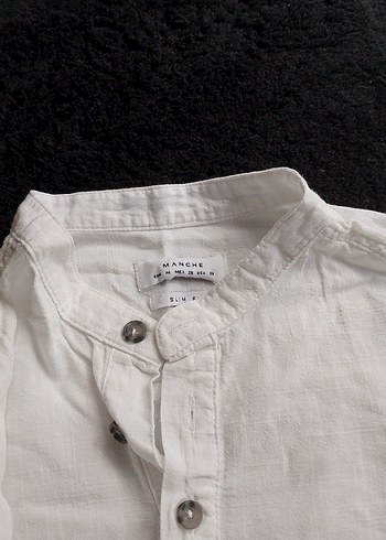 Erkek Beyaz Keten Gömlek - Görsel 3