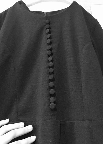 Düğmeli Siyah Kadın Uzun Elbise - Görsel 2