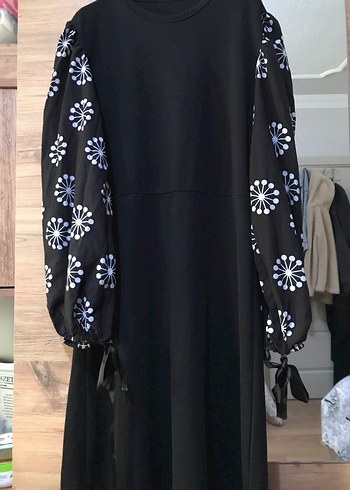 Bohem Siyah Uzun Kollu Baskılı Elbise - Görsel 3