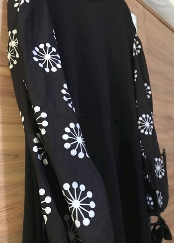 Bohem Siyah Uzun Kollu Baskılı Elbise - Görsel 2