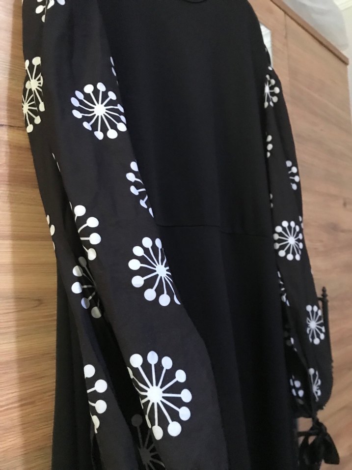 Bohem Siyah Uzun Kollu Baskılı Elbise - Görsel 2