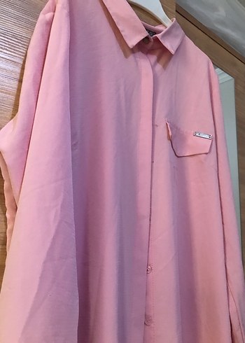 Düğmeli Pembe Uzun Kadın Tunik - Görsel 2