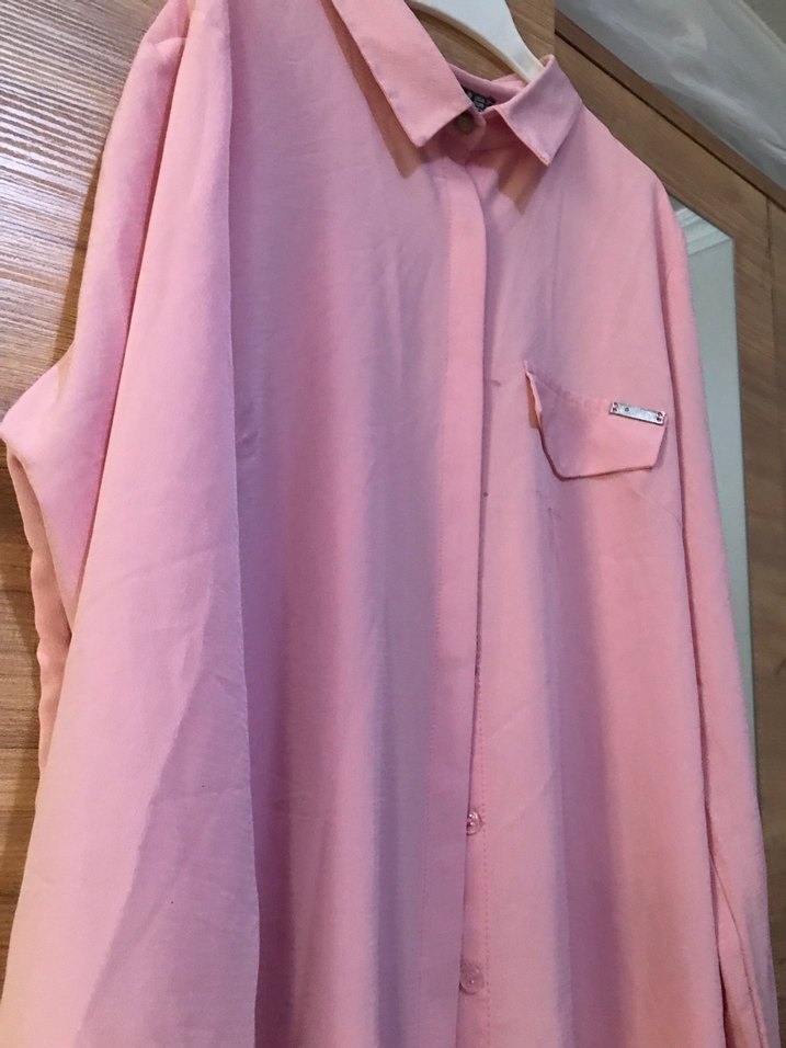 Düğmeli Pembe Uzun Kadın Tunik - Görsel 2