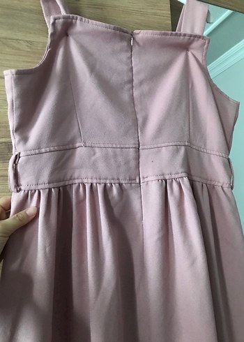 Düğmeli Pembe Midi Askılı Elbise - Görsel 4