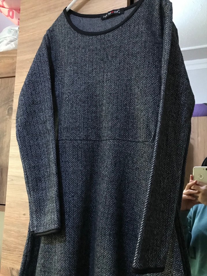 Gri Kadın Hamile Uzun Kollu Triko Elbise - Görsel 3