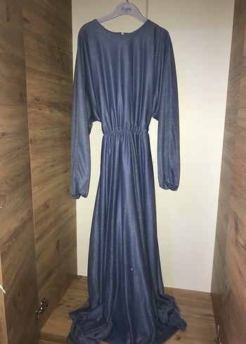 Uzun Kollu, Yüksek Yakalı Mavi Kadın Elbise - Görsel 2