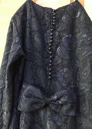 Lacivert Desenli Düğmeli Uzun Abiye - Görsel 2